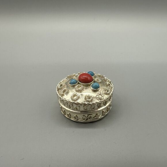 Tibetian Style Trinket Jewelry Pill Box - Picture 1 of 8